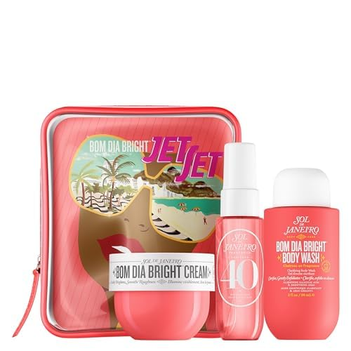 Sol de Janeiro Cheirosa 40, Cheirosa 40 Jet Set, Bom Dia Bright Set, Sol de Janeiro Travel Set, Cheirosa 40 Perfume Mist, Bom Dia Bright Body Wash, Bom Dia Bright Cream, Brazilian Body Care, Fruity Floral Fragrance, Citrus Perfume, Goji Berry, Bergamot, Lychee, Jasmine Sambac, Frangipani, Vanilla, Travel Gift Set