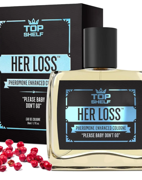 Top Shelf Her Loss, Her Loss cologne, Her Loss perfume, men's cologne, men's fragrance, pheromone cologne, pheromone-enhanced fragrance, woody spicy fragrance, citrus fragrance, spicy cologne, cedar, violet, amber, musk, sandalwood, masculine fragrance, long-lasting cologne, sensual fragrance, confident scent, bold men's perfume, everyday cologne, 100ml cologne, gift for men, luxury men's fragrance, viral cologne, Please Baby Don't Go, Her Loss Your Gain