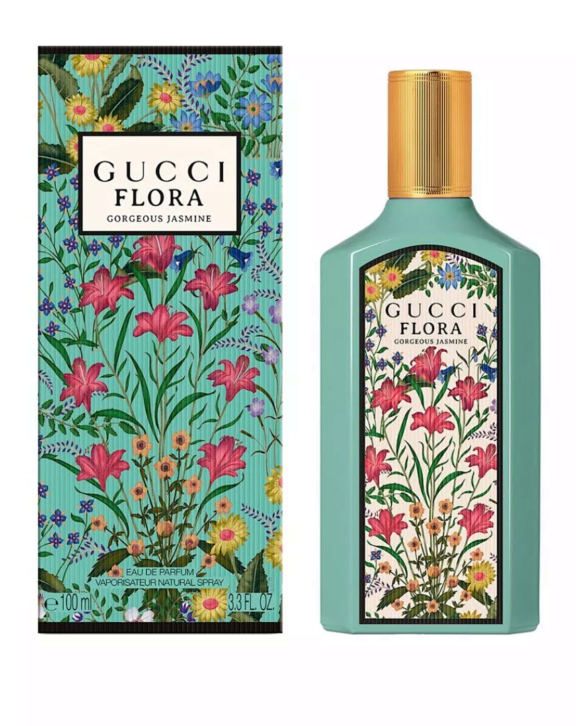   Gucci Flora Gorgeous Jasmine, Gucci, Eau de Parfum, women’s fragrance, floral fragrance, Jasmine, Grandiflorum Jasmine, Mandarin, Magnolia, Sandalwood, Benzoin, joyful fragrance, elegant perfume, turquoise bottle