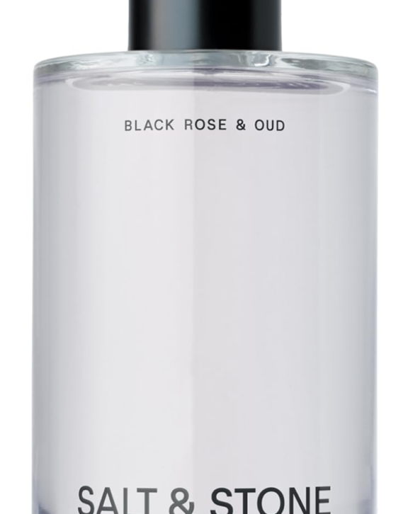 Salt & Stone Black Rose & Oud, Black Rose Oud Body Mist, Salt & Stone Body Mist, Unisex Body Mist, Oriental Woody Fragrance, Oud Fragrance, Black Rose Perfume, Saffron Fragrance, Pink Pepper, Bergamot, Geranium, Violet, Sandalwood, Amber, Skincare Infused Body Mist