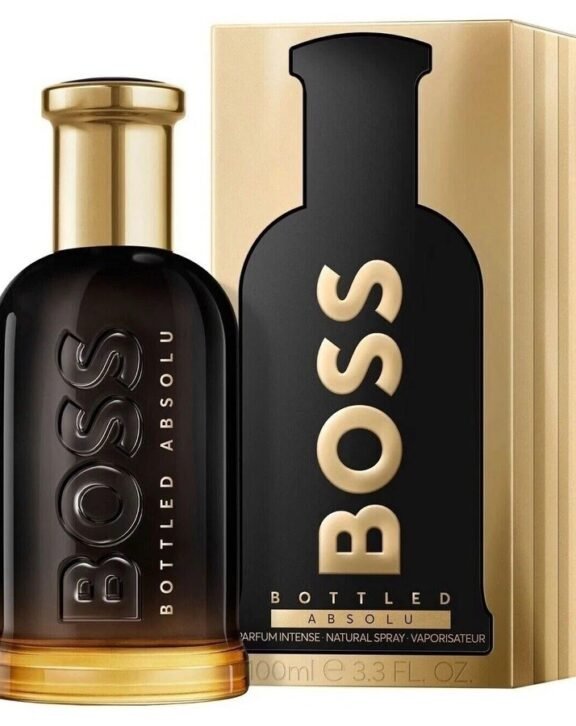 Hugo Boss, Boss Bottled Absolu, Parfum Intense, Men's Fragrance, Woody, Warm Spicy, Leather, Amber, Incense, Cedarwood, Patchouli, Sophisticated, Powerful, Intense, Elegant, Masculine, Long Lasting.