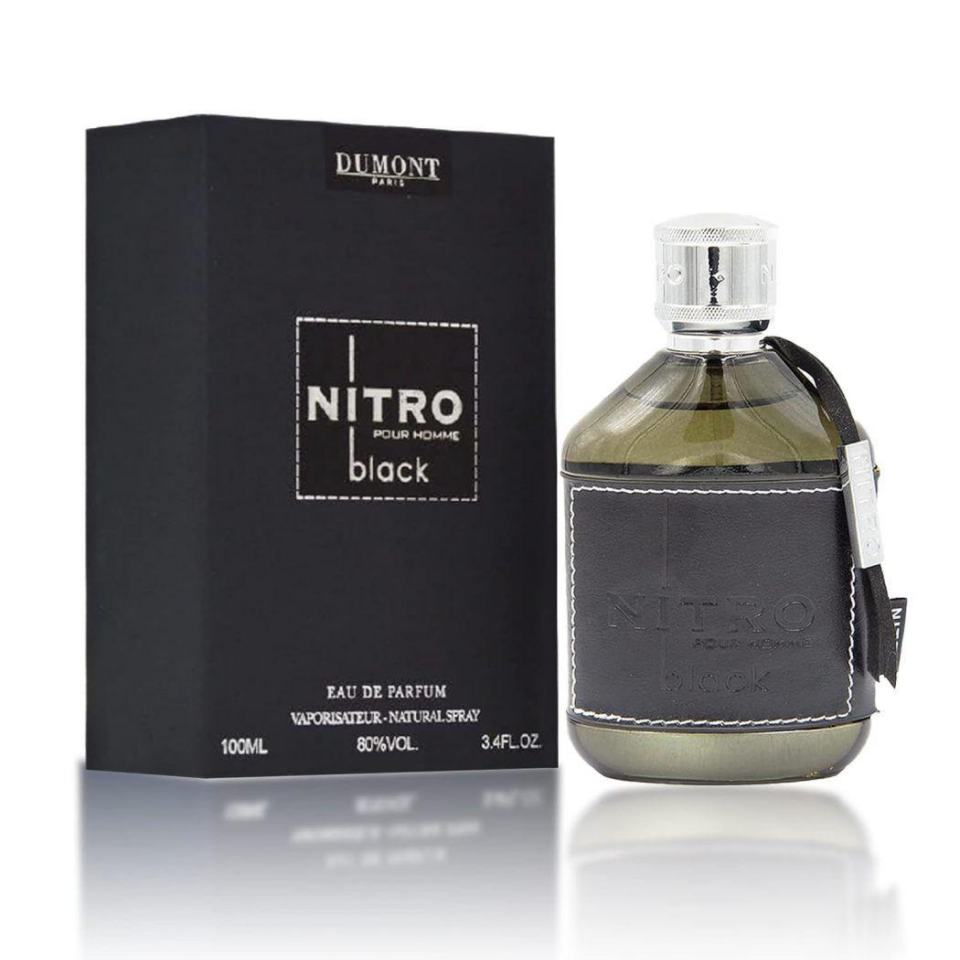 Dumont Nitro Black, Nitro Black, Men’s Perfume, Woody Spicy, Black Pepper, Bergamot, Cardamom, Saffron, Lavender, Sandalwood, Patchouli, Amber, Musk, Dark Fragrance, Seductive Scent, Masculine Perfume