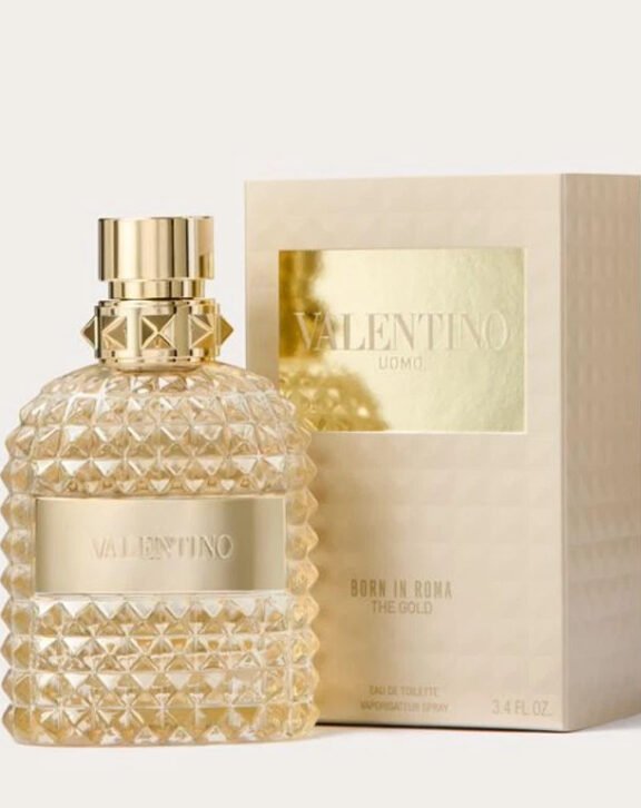 Valentino Born in Roma The Gold Uomo, Born in Roma The Gold Uomo, Valentino perfume, men's fragrance, men's perfume, Oriental Woody, oriental fragrance, woody fragrance, solar notes, spicy notes, nutmeg, Virginia cedar, vanilla, amber, luxury men's fragrance, premium perfume, sophisticated scent, warm fragrance, sensual perfume, elegant men's cologne, 2024 fragrance, Valentino Born in Roma, woody vanilla fragrance, amber fragrance