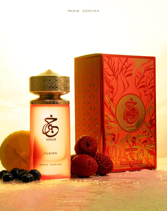 Paris Corner Khair Fusion, Khair Fusion Perfume, Paris Corner Perfume, Floral Fruity Gourmand, Fruity Perfume, Gourmand Fragrance, Red Berry Perfume, Saffron Fragrance, Jasmine, Rose, Peach, Vanilla, Amber, Sandalwood, Musk, Arabian Perfume