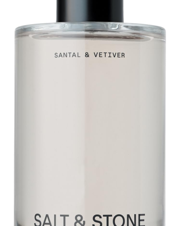 Salt & Stone Santal & Vetiver, Santal Vetiver Body Mist, Salt & Stone Body Mist, Unisex Body Mist, Woody Aromatic Fragrance, Sandalwood Perfume, Vetiver Fragrance, Sea Salt Scent, Citrus Fragrance, Bergamot, Violet Leaf, Geranium, Amber, White Musk, Skincare Infused Body Mist