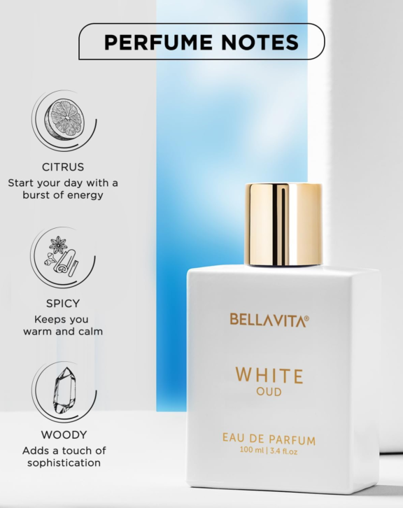 Bella Vita White Oud, Luxury White Oud, white oud perfume, oud fragrance, oriental perfume, woody gourmand fragrance, vanilla oud, amber perfume, saffron fragrance, jasmine perfume, rose fragrance, luxury Eau de Parfum, elegant perfume, long-lasting fragrance, unisex oud perfume