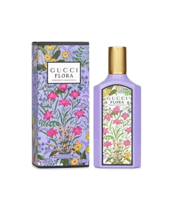   Gucci Flora Gorgeous Magnolia, Gucci, Eau de Parfum, women’s fragrance, Chypre Floral, Magnolia, Jasmine Sambac, Ylang-Ylang, Dewberry, Coconut, Orange, Lily of the Valley, Musk, Patchouli, Blonde Woods, elegant perfume