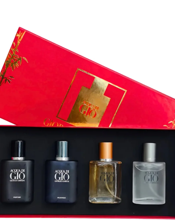 Acqua di Giò Set, Giorgio Armani, Acqua di Giò Gift Set, 4-in-1 fragrance set, men's perfume set, 4 × 30ml, red box set, Armani fragrance, men's gift set, travel-size fragrance