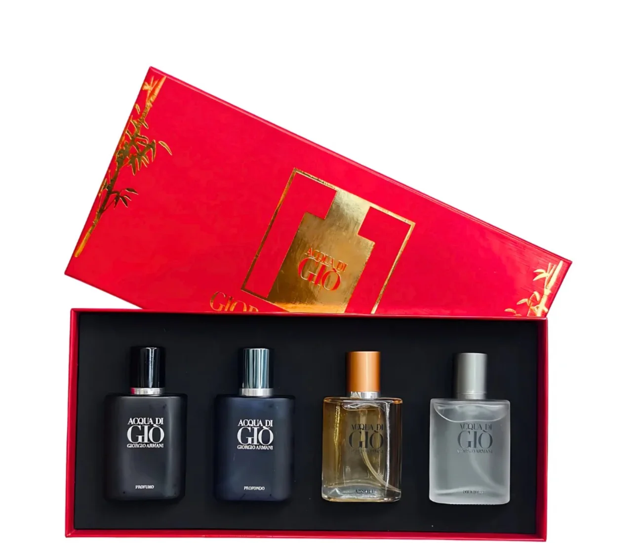 Acqua di Giò Set, Giorgio Armani, Acqua di Giò Gift Set, 4-in-1 fragrance set, men's perfume set, 4 × 30ml, red box set, Armani fragrance, men's gift set, travel-size fragrance