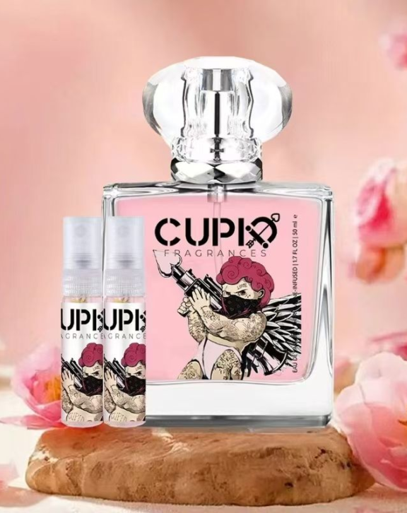 Cupid Fragrances, Eau de Parfum, floral fruity gourmand, strawberry perfume, raspberry, rose, jasmine, vanilla, sandalwood, amber, musk, sweet fragrance, seductive perfume, playful fragrance, romantic scent