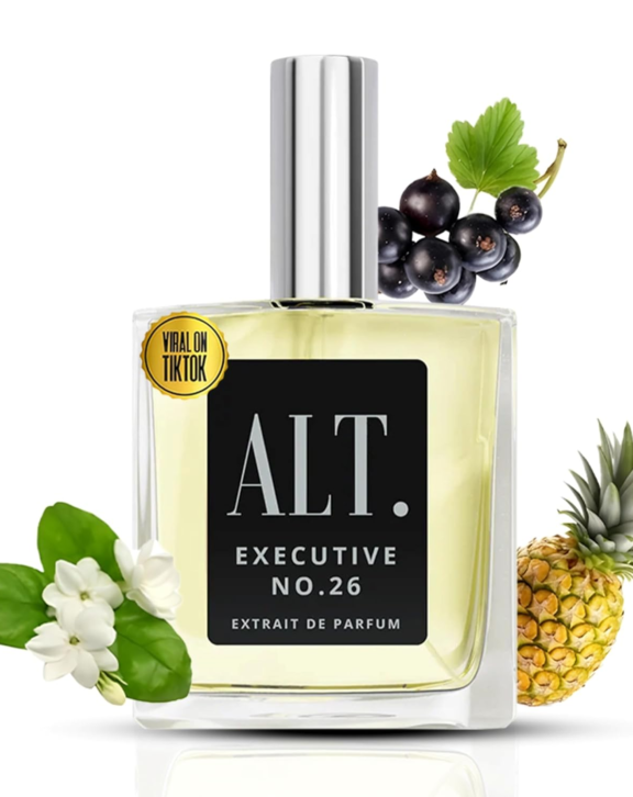 ALT Executive No. 26, Executive No. 26 Extrait de Parfum, fruity woody perfume, oriental fragrance, pineapple perfume, blackcurrant fragrance, bergamot scent, jasmine sambac perfume, geranium notes, violet fragrance, sandalwood perfume, vetiver scent, musk fragrance, long-lasting perfume, luxury extrait de parfum, office fragrance, professional perfume, formal occasion perfume, everyday fragrance, elegant perfume, sophisticated scent, premium perfume, unisex fragrance, woody oriental perfume, SKU Alt-26