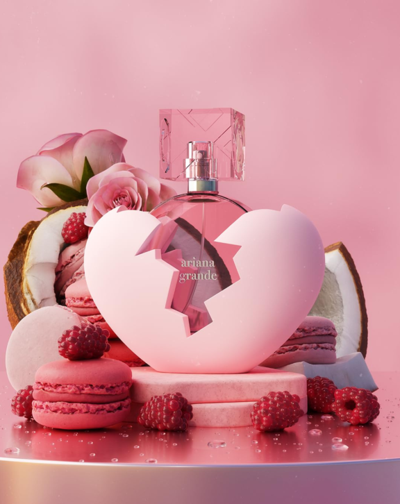 Ariana Grande perfume, Thank U Next perfume, women’s perfume, fruity floral perfume, sweet perfume, raspberry perfume, vanilla perfume, coconut perfume, floral fragrance, feminine perfume
