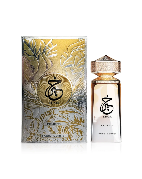 Paris Corner Khair Felicity, Khair Felicity Perfume, Paris Corner Perfume, Floral Fruity Perfume, Woody Fragrance, Bergamot Perfume, Blackcurrant Fragrance, Pear Perfume, Jasmine Perfume, Tuberose Fragrance, White Musk Perfume, Arabian Perfume, EDP